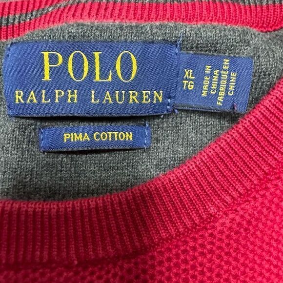 Polo Ralph Lauren Pima Cotton Men’s Sweater XL Red Crew Neck Knit Preppy Golf - Picture 2 of 8